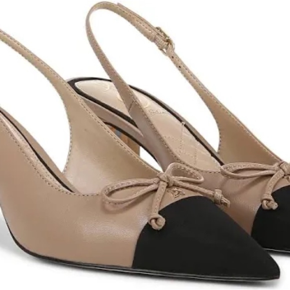 Sam Edelman Tan and Black Pointed Slingback Heels
